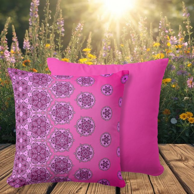 Hot pink and purple pattern cushion (Hot pink and purple pattern throw pillow)