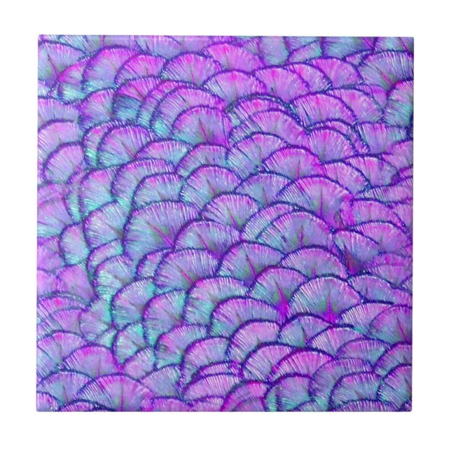 Hot Pink and Purple Peacock Feathers Tile (Front)