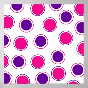 Hot Pink and Purple Polka Dots Concentric Circles Poster