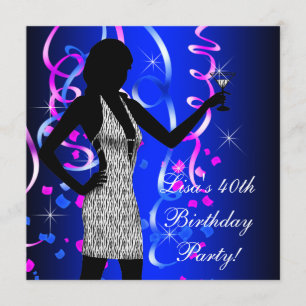 Hot Pink and Royal Blue Birthday Party Invitation