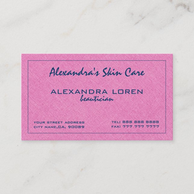 Hot Pink And Royal Blue Simple Linen Texture Business Card (Front)