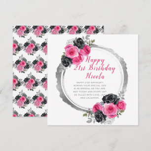 Hot Pink and Silver Elegant Flower Birthday  Card
