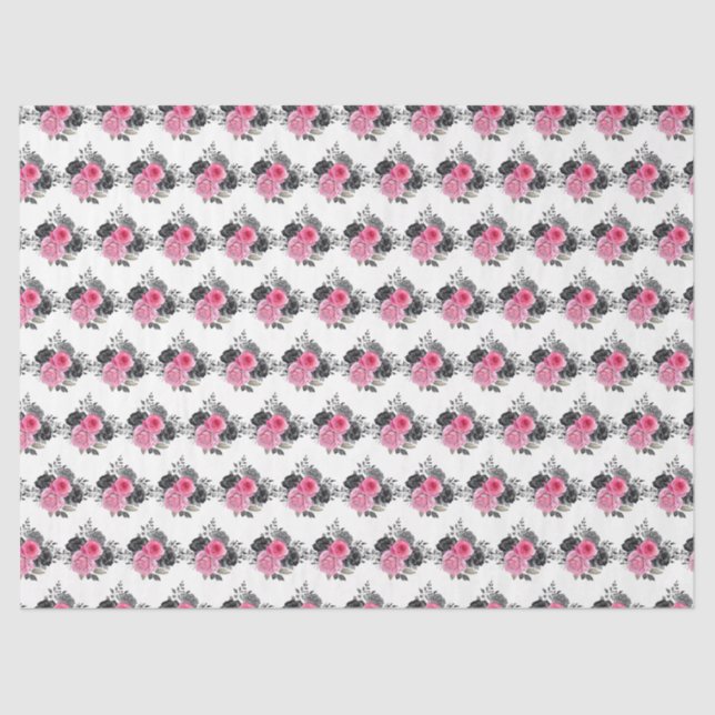 Hot Pink and Silver Elegant Flowers Tissue Paper (Front)