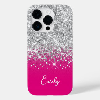 Hot Pink and Silver Glitter Glam Case-Mate iPhone 14 Pro Case