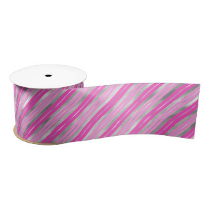 Hot Pink and Silver Stripes Satin Ribbon