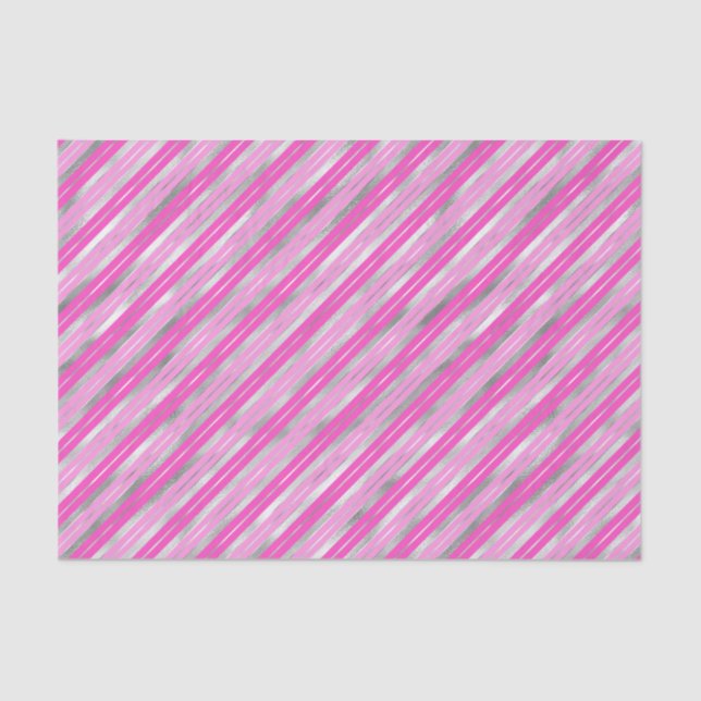 Hot Pink and Silver Stripes Tissue Paper (Front)