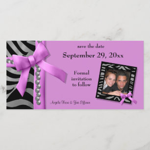 Hot Pink And Silver Zebra Gems Save The Date Card