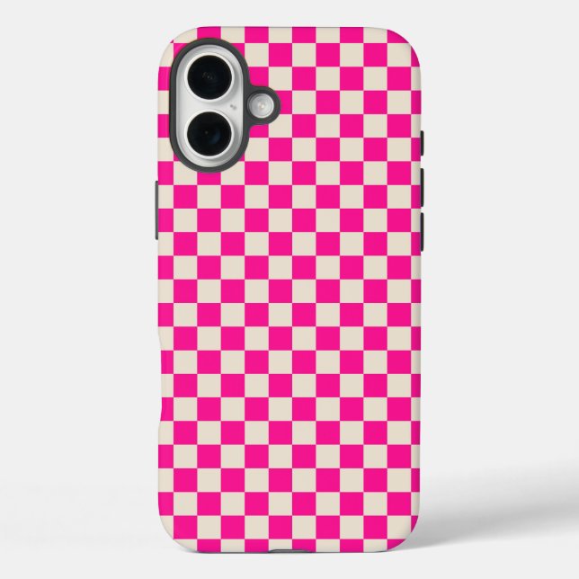 Hot pink and tan chequerboard pattern Case-Mate iPhone case (Back)