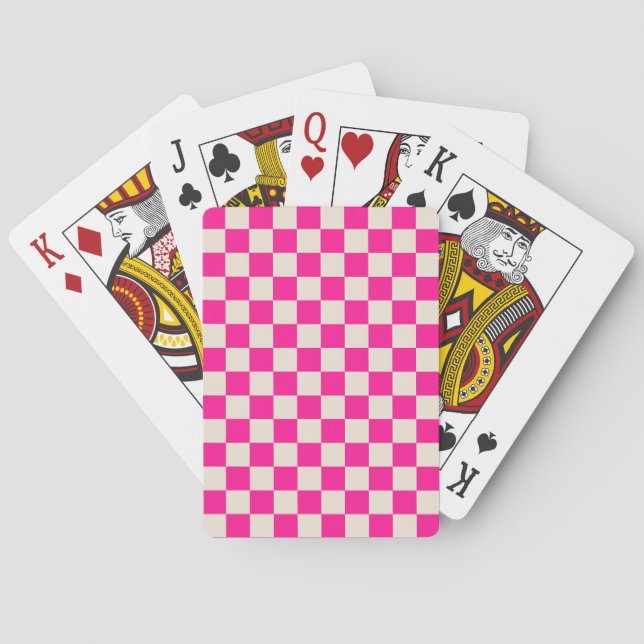 Hot pink and tan chequerboard pattern playing cards (Back)