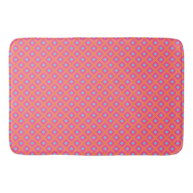 Hot  pink and Teal Tile Pattern Bath Mat (Front)
