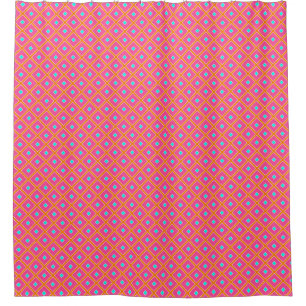 Hot  pink and Teal Tile Pattern Shower Curtain