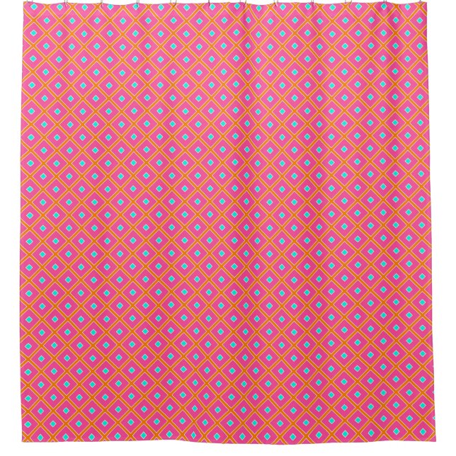 Hot  pink and Teal Tile Pattern Shower Curtain (Front)