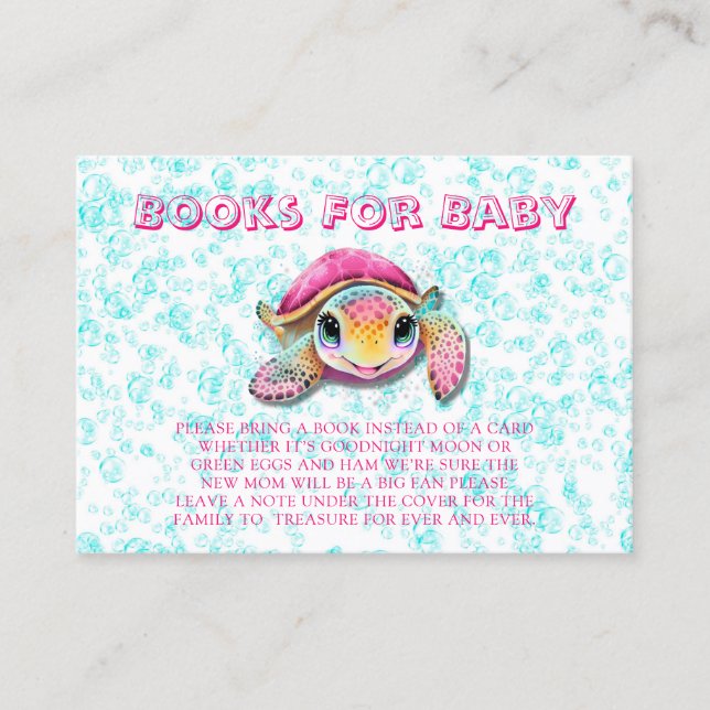 Hot-pink and Teal Turtle Books For Baby Business Card (Front)