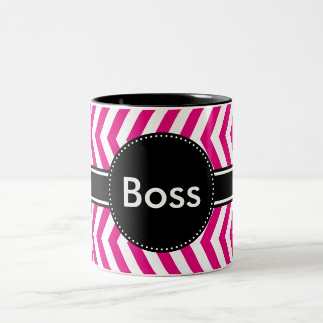 Hot Pink and Tiny White Chevron Two-Tone Coffee Mug (Center)