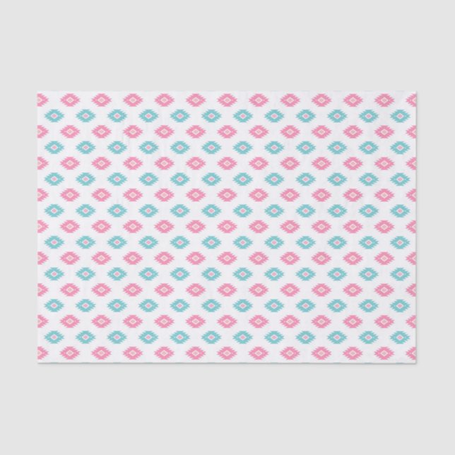 Hot Pink and Turqoise Geometric Aztec Pattern Tissue Paper (Front)