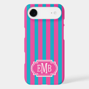 Hot Pink and Turquoise Monogrammed Stripes