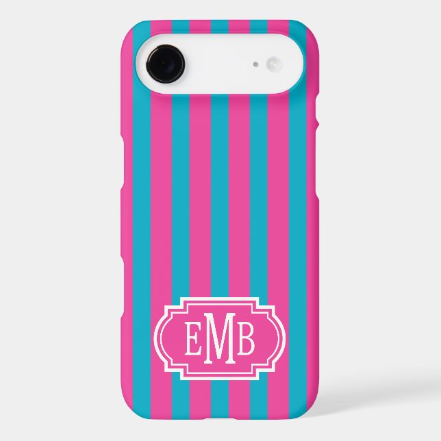 Hot Pink and Turquoise Monogrammed Stripes (Back)