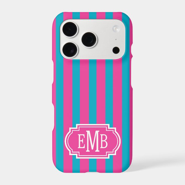 Hot Pink and Turquoise Monogrammed Stripes (Back)