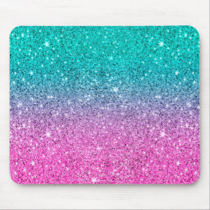 Hot pink and turquoise ombre glitter texture mouse mat