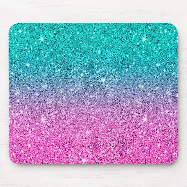 Hot pink and turquoise ombre glitter texture mouse mat (Front)