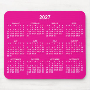 Hot Pink and White 2027 Calendar Mouse Mat