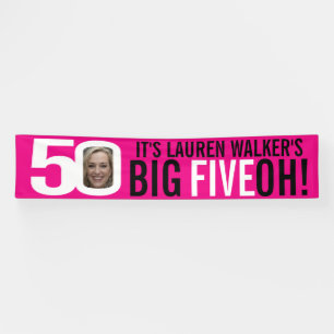 Hot pink and white 50th Birthday Banner