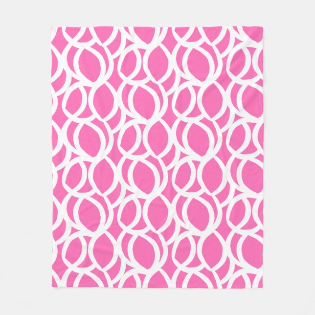 Hot Pink and White Abstract Line Pattern Fleece Blanket (Front)
