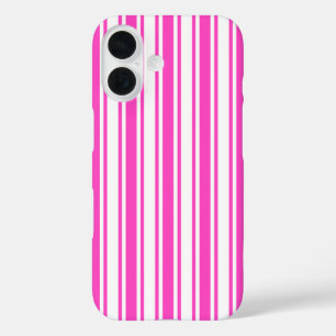 Hot pink and white candy stripes iPhone 16 case