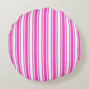 Hot pink and white candy stripes round cushion