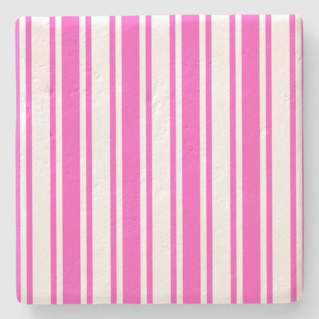 Hot pink and white candy stripes stone coaster (Front)