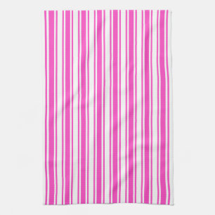 Hot pink and white candy stripes tea towel