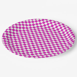 Hot Pink and White Chequered Paper Plates