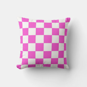 Hot Pink and White Chequered Pattern Cushion