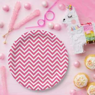 Hot Pink and White Chevron Paper Plate