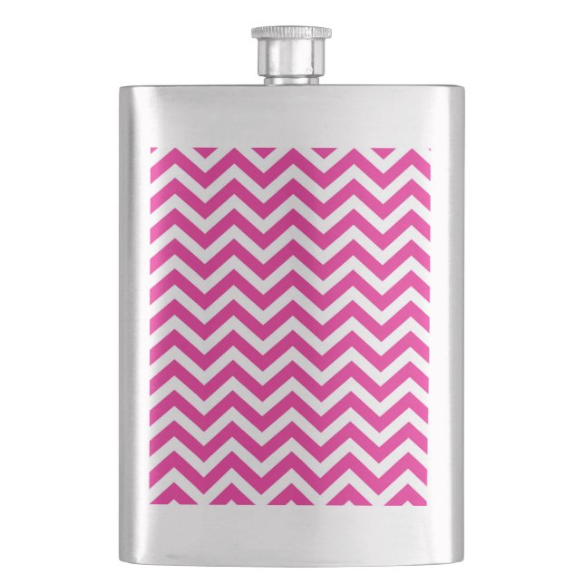 Hot Pink and White Chevron Pattern Hip Flask (Front)
