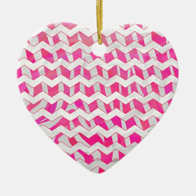 Hot Pink and White Chevron Zebra Ceramic Tree Decoration (Front)