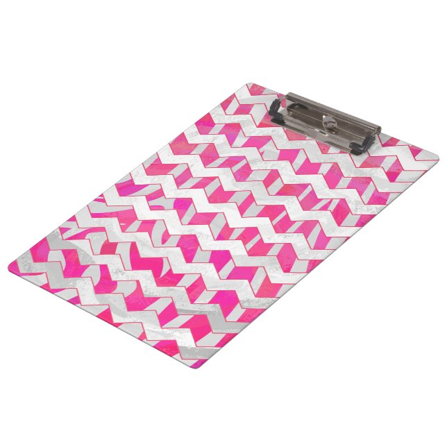 Hot Pink and White Chevron Zebra Clipboard (Angled)