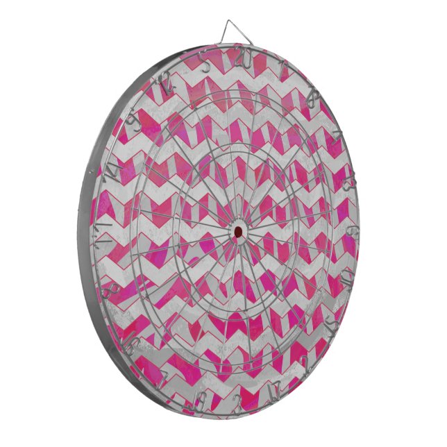 Hot Pink and White Chevron Zebra Dartboard (Front Left)