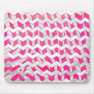 Hot Pink and White Chevron Zebra Mouse Mat