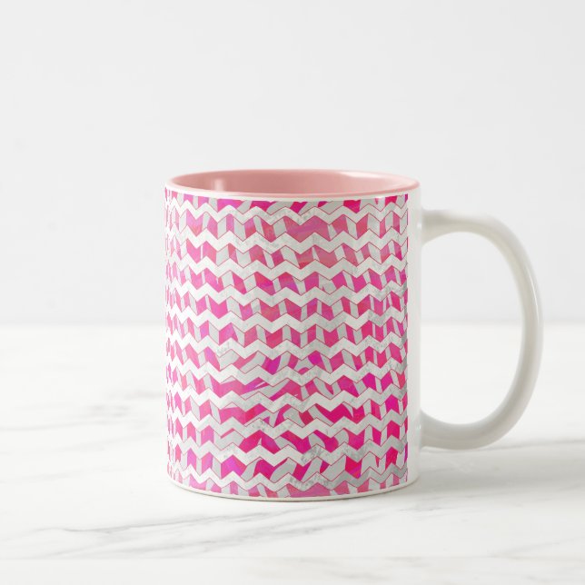 Hot Pink and White Chevron Zebra Two-Tone Coffee Mug (Right)