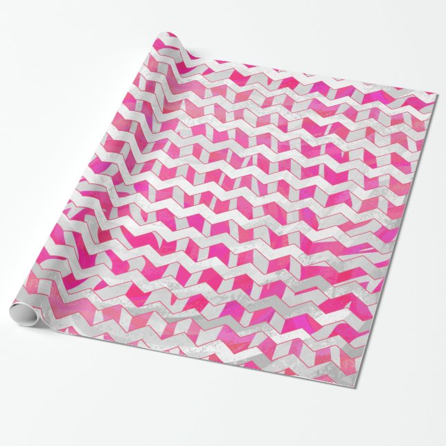 Hot Pink and White Chevron Zebra Wrapping Paper (Unrolled)