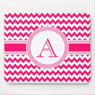Hot Pink and White Chevron Zig Zag Pattern Mouse Mat