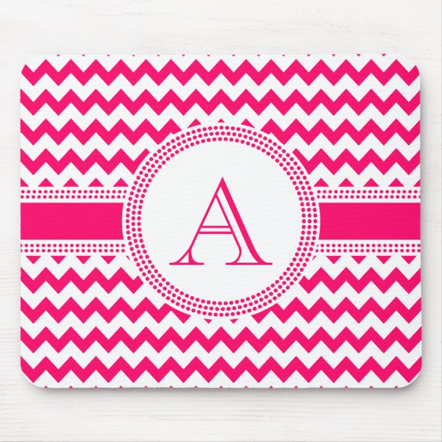 Hot Pink and White Chevron Zig Zag Pattern Mouse Mat (Front)