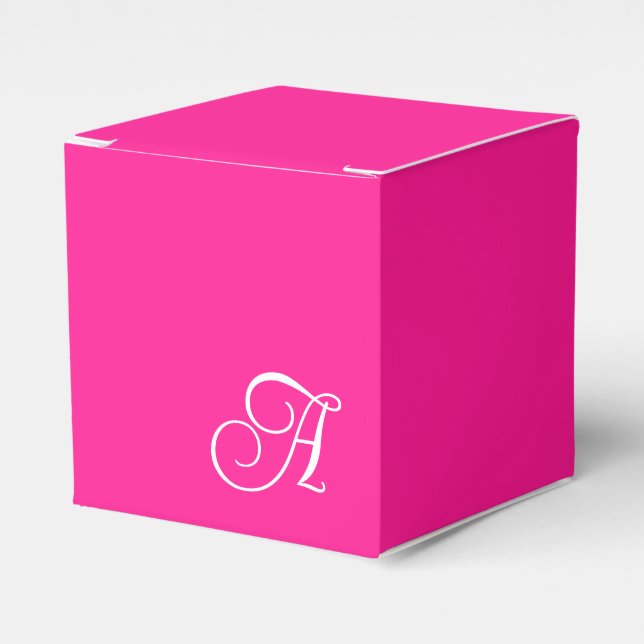 Hot Pink and White Curly Script Monogram Favour Box (Front Side)