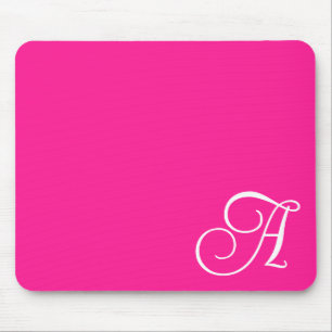 Hot Pink and White Curly Script Monogram Mouse Mat
