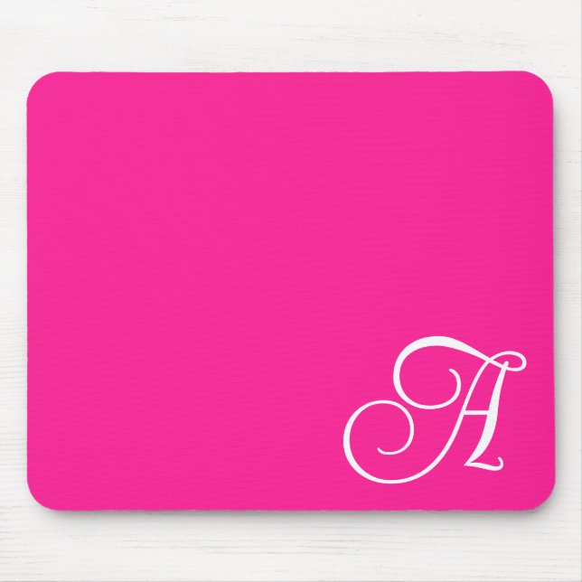 Hot Pink and White Curly Script Monogram Mouse Mat (Front)