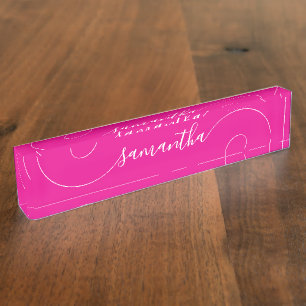 Hot Pink and White Curly Signature Nameplate
