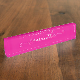 Hot Pink and White Cute Signature Nameplate