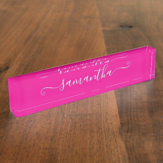 Hot Pink and White Cute Signature Nameplate (Side)