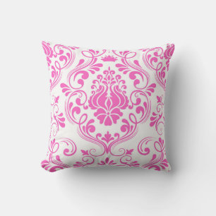 Hot Pink and White Damask Floral Pattern Elegant  Cushion